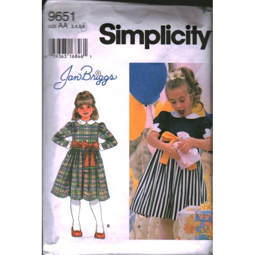 Simplicity 9651 Jan Briggs Child Dress Sewing Pattern 3 4 5 6 Peter Pan Collar